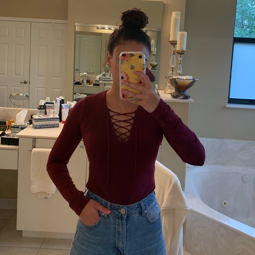 Express Long-Sleeve Maroon Top
